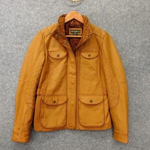 Eddie Bauer Leather Jacket Womens 2XS XS Camel Tan Brown Field Quilted Moto $350
